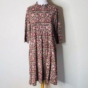 Mata Traders Black and Pink Pleated Front Midi Dress